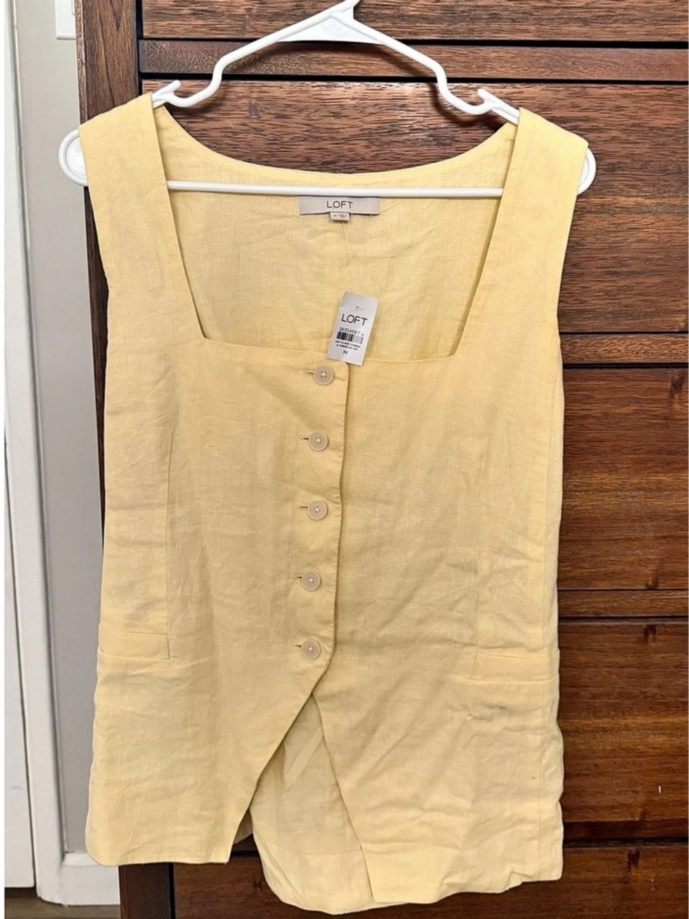 LOFT Side Tie Linen Cotton Strappy Vest Top Yellow